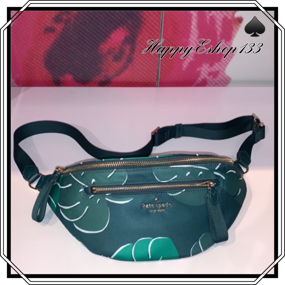 ♠️ 🍃 kate spade Chelsea Monstera Leaves Print Nylon Belt Bag Fanny Pack, Green - Picture 10 of 10